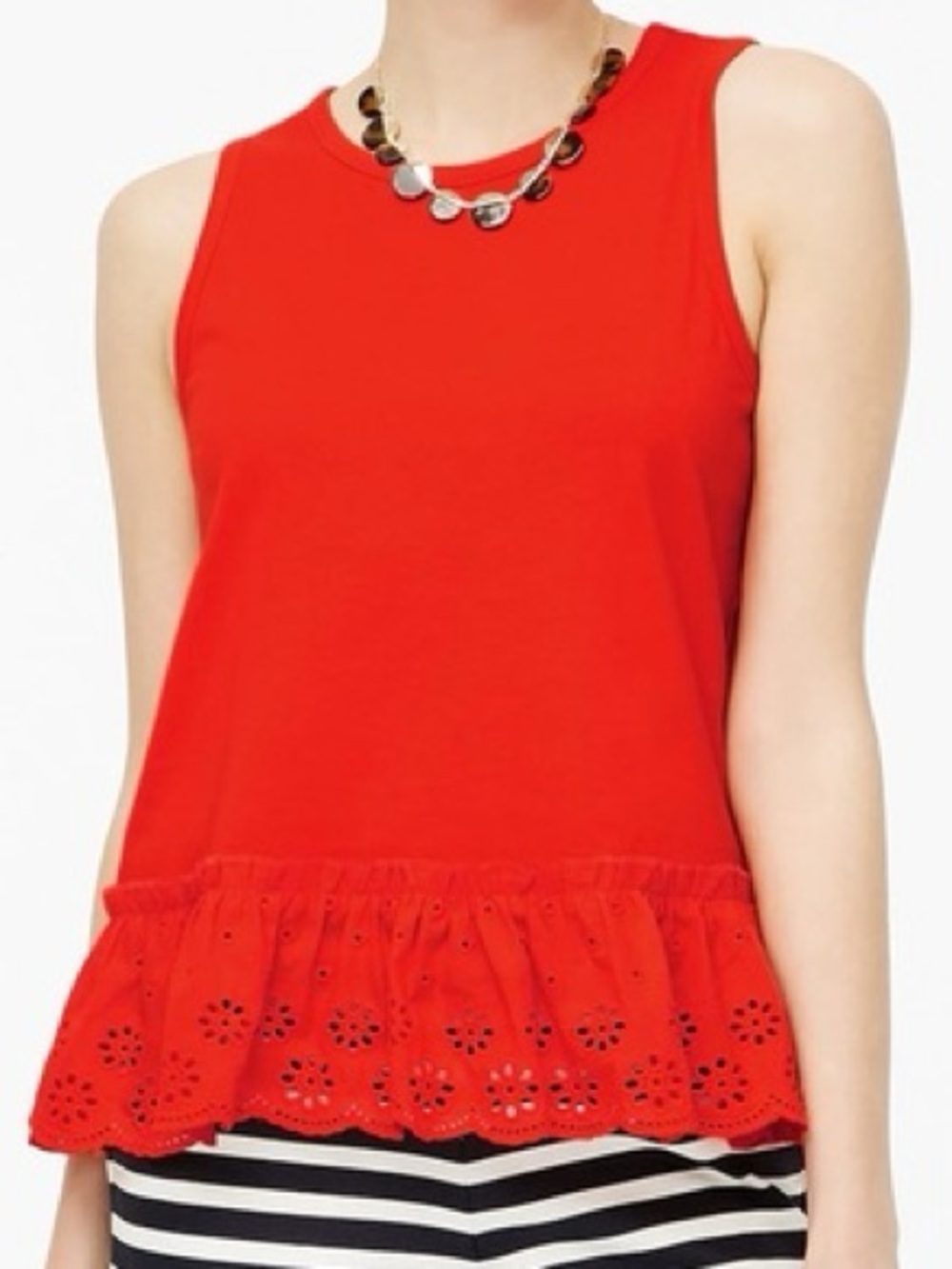 J. Crew Red Sleeveless Eyelet Peplum Tank